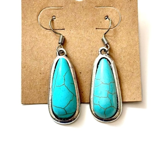 Jewelry - ⭐️ 5 for $25 Semi-precious Stone Teardrop Turquoise & Silver Hoop Earrings